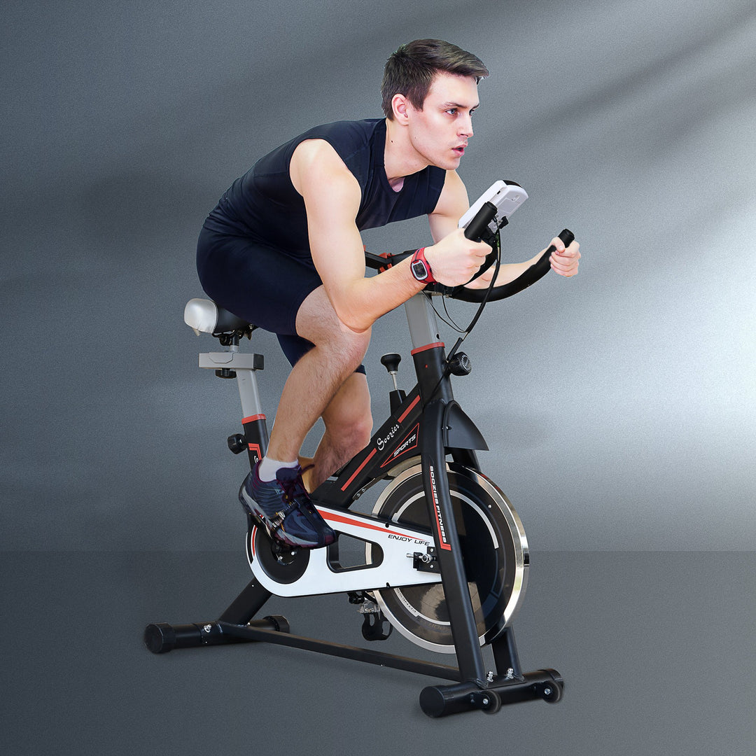 Soozier Upright Stationary Exercise Bike, Cardio Workout Training Bicycle w/ Adjustable Resistance LCD Monitor, Black