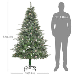 HOMCOM HOMCM 6FT Artificial Christmas Snow Pine Tree Holiday Home Xmas Decoration with Automatic Open, Pinecone, Green