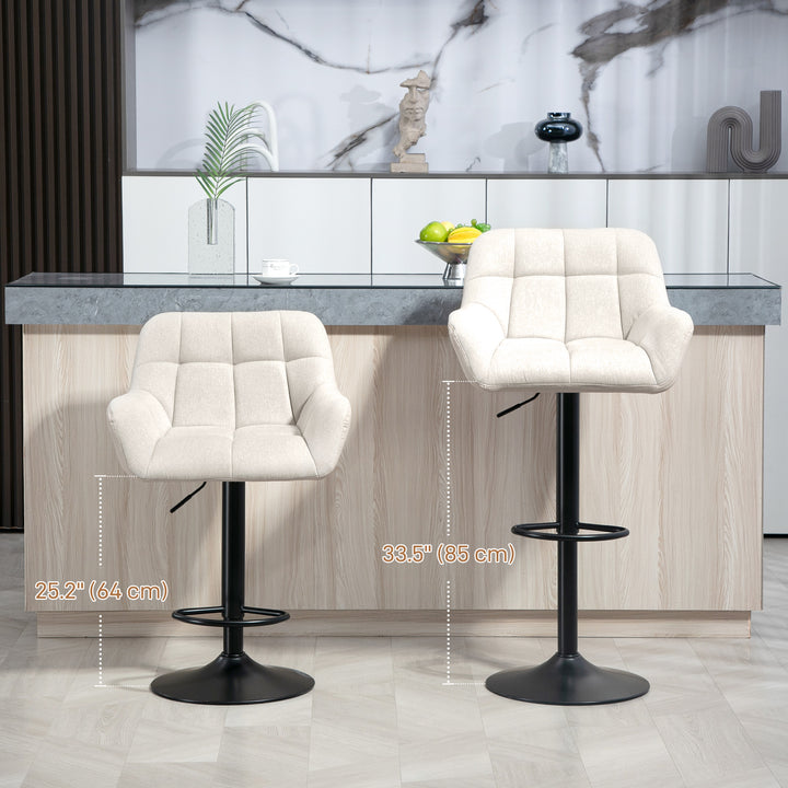 HOMCOM Swivel Barstools Set of 2 Adjustable Bar Stools with Footrest Armrests and PU Leather Back for Dining Room Grey