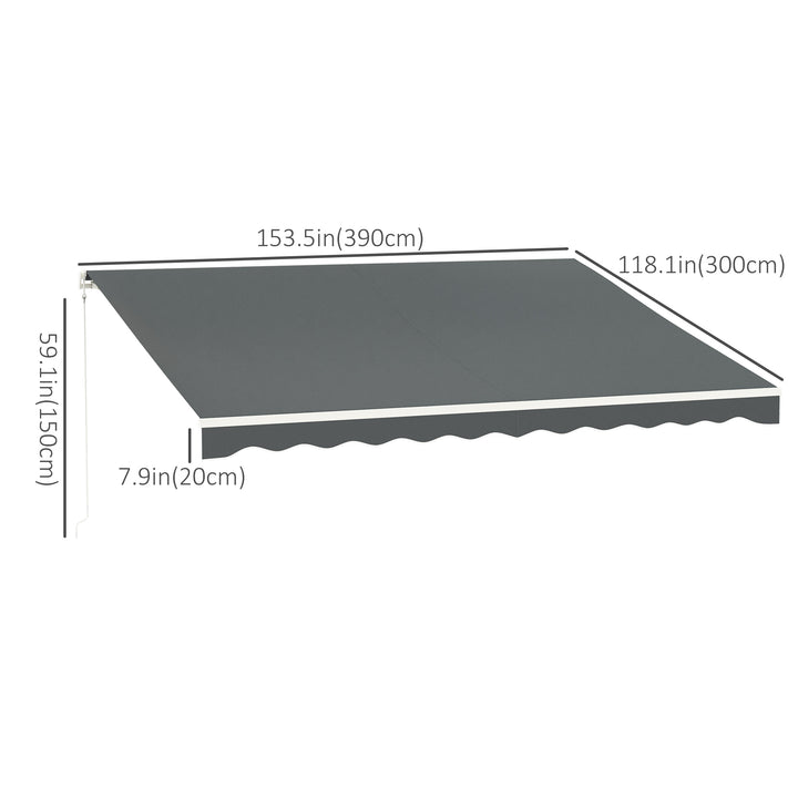 Outsunny 13' x 10' Electric Awning, Retractable Awning Sun Shade Shelter with Remote Controller, Manual Crank Handle and Aluminum Frame, for Deck, Balcony, Yard, Green