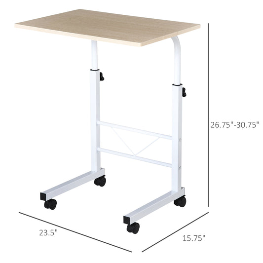 HOMCOM Mobile Standing Desk with Adjustable Height, 23.5 inch Stand Up Desk with Wheels, Natural Wood