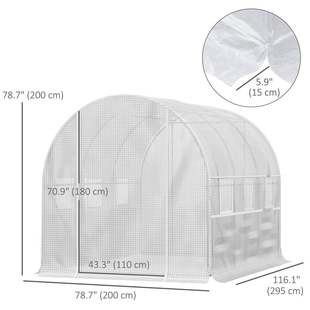 Outsunny 10' x 6.6' x 6.6' Walk-in Tunnel Greenhouse with Quality PE Cover, Zipper Doors & Mesh Windows, White