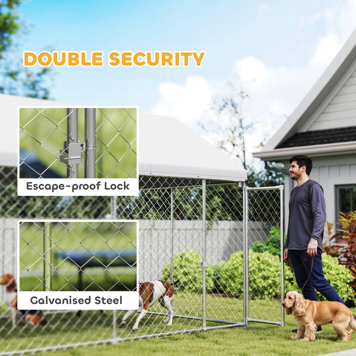 PawHut Galvanized Steel Outdoor Dog Kennel with Roof, Safety Lock, for Backyard, 13.1' x 7.5' x 7.8'