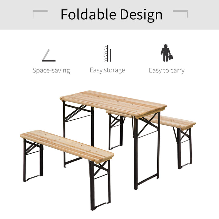 Outsunny 3 Pieces Folding Picnic Table Set, Portable Folding Picnic Table and Benches with Steel Frame for Garden, Park, Natural Wood