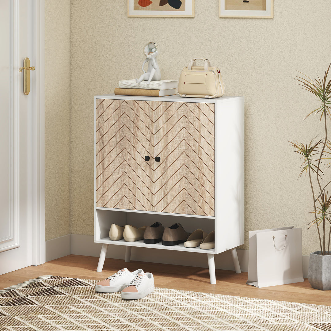 HOMCOM Shoe Storage Cabinet, 5-Tier Shoe Rack Cabinet with Doors, Adjustable Shelves, 15 Pairs, for Entryway, Natural Tone