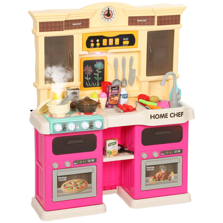 Qaba Play Kitchen Set, Kids Kitchen Playset with Real Lights and Sounds, Sink, Stove, Clock, Accessories, Green