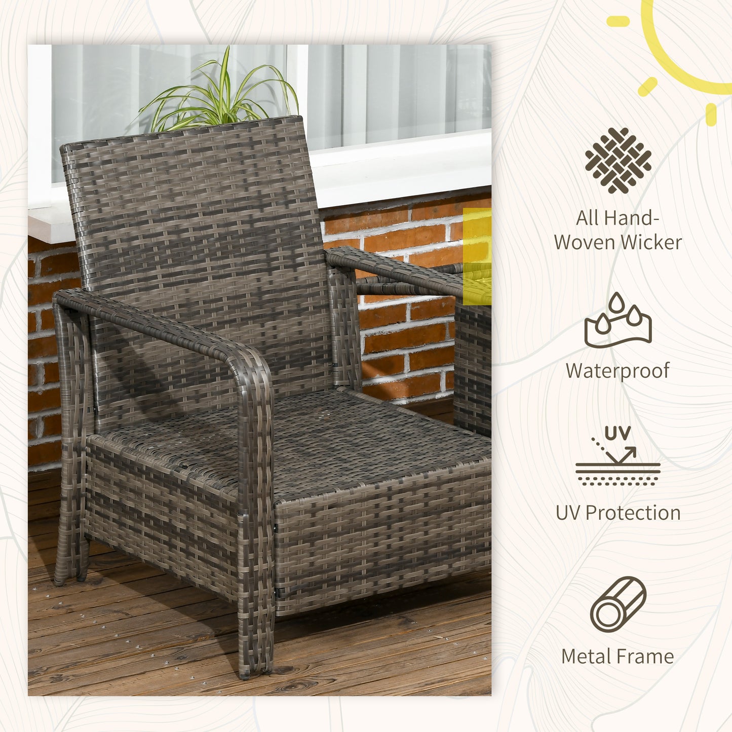 Outsunny 3 Pieces Wicker Patio Furniture Set, Rattan Bistro Set with Storage Coffee Table and Thickened Cushions, Outdoor Conversation Set for Garden, Porch, Balcony, Red