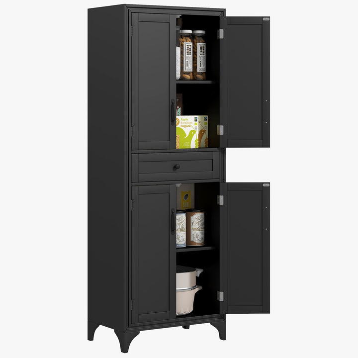 HOMCOM Freestanding Storage Cabinet, Kitchen Pantry Cabinet with 2 Shelves, 4 Doors, Kitchen Storage Cabinets for Dining Room