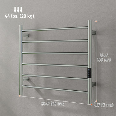 HOMCOM Towel Warmer, Stainless Steel Smart WiFi Heated Towel Rack, Wall Mounted with 6 Bars and Adjustable Temperature, Silver