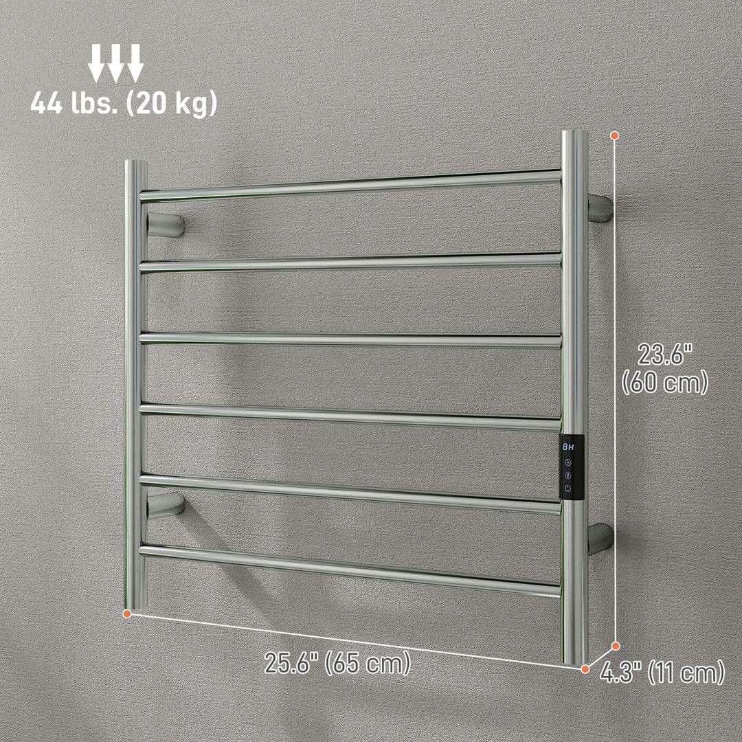 HOMCOM Towel Warmer, Stainless Steel Smart WiFi Heated Towel Rack, Wall Mounted with 6 Bars and Adjustable Temperature, Silver