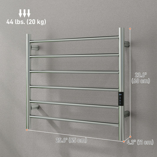 HOMCOM Towel Warmer, Stainless Steel Smart WiFi Heated Towel Rack, Wall Mounted with 6 Bars and Adjustable Temperature, Silver