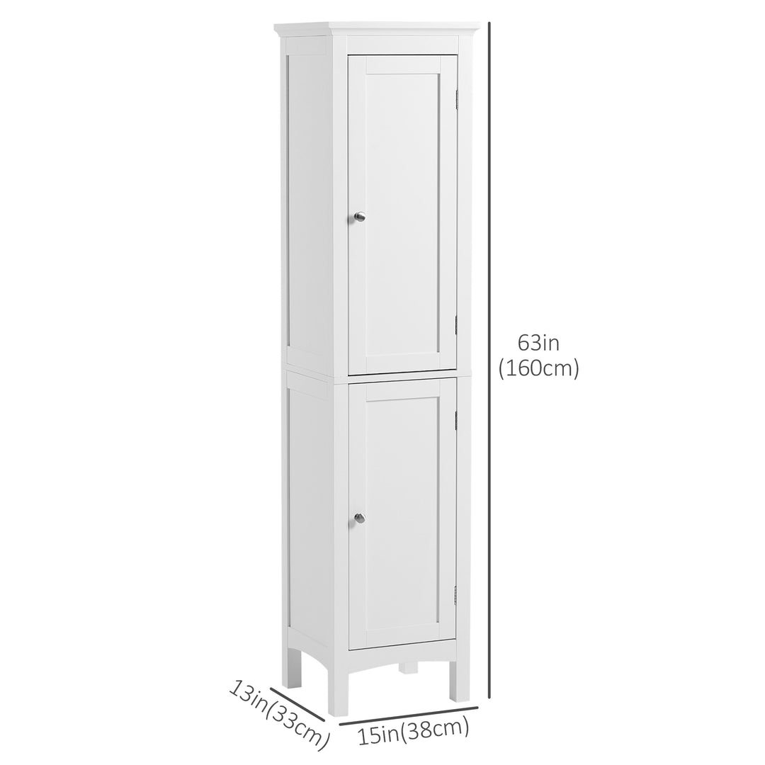kleankin Tall Bathroom Cabinet, Freestanding Storage Organizer with Adjustable Shelves and Cupboards, 15" x 13" x 63", White