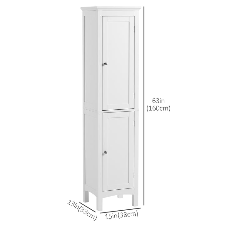 kleankin Tall Bathroom Cabinet, Freestanding Storage Organizer with Adjustable Shelves and Cupboards, 15" x 13" x 63", White