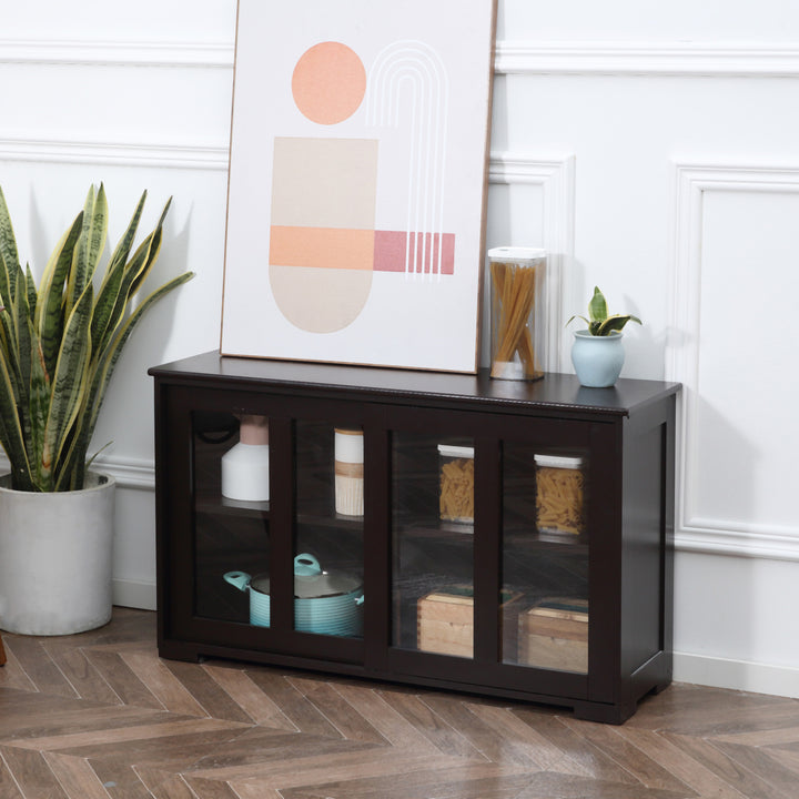 HOMCOM Kitchen Sideboard, Stackable Storage Cabinet, Sliding Glass Door Console, Serving Buffet for Kitchen & Dining Room