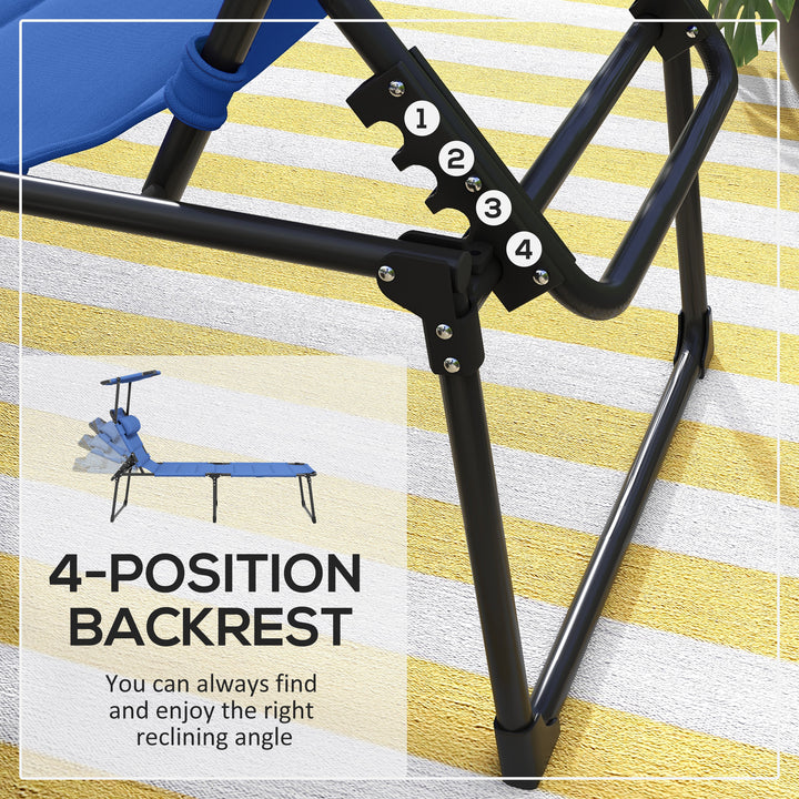 Outsunny Folding Chaise Lounge with Adjustable Sunroof, Outdoor Quick Dry Padded Tanning Chairs with Headrest, Reclining Back Outdoor Lounge Chair, for Beach, Yard, Patio, Blue