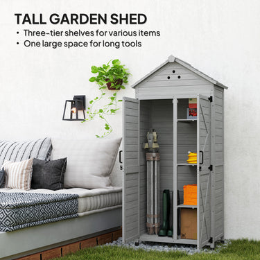 Outsunny 2-in-1 Outdoor Storage Cabinet, Wood Garden Shed with Shelves, Vent Holes, Foot Caps for Backyard, Patio, Lawn