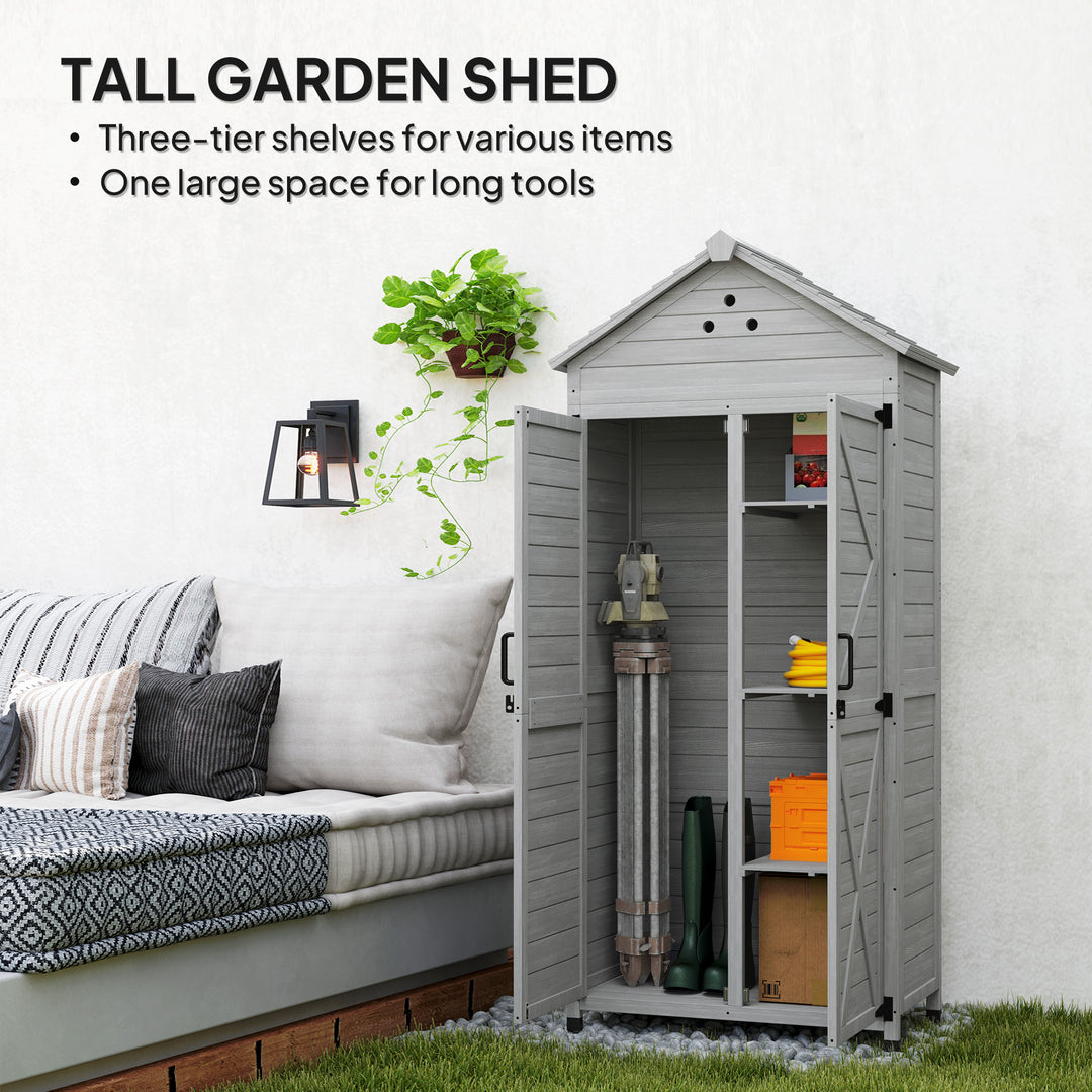 Outsunny 2-in-1 Outdoor Storage Cabinet, Wood Garden Shed with Shelves, Vent Holes, Foot Caps for Backyard, Patio, Lawn