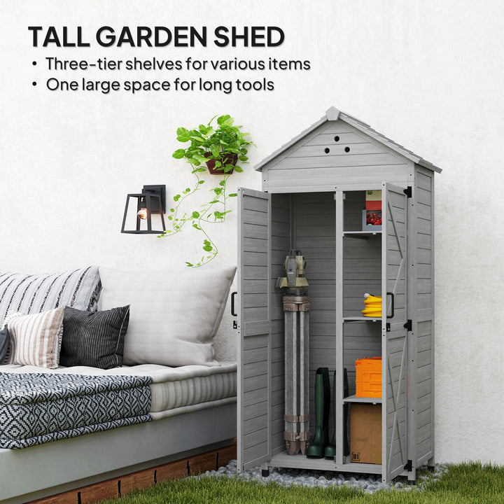 Outsunny 2-in-1 Outdoor Storage Cabinet, Wood Garden Shed with Shelves, Vent Holes, Foot Caps for Backyard, Patio, Lawn