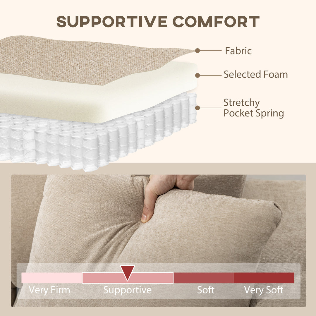 HOMCOM Sectional Couch with Integrated Seat, 3 Seater L-Shaped Sofa with Changeable Chaise, Spring Cushion, 2 Pillows, Grey