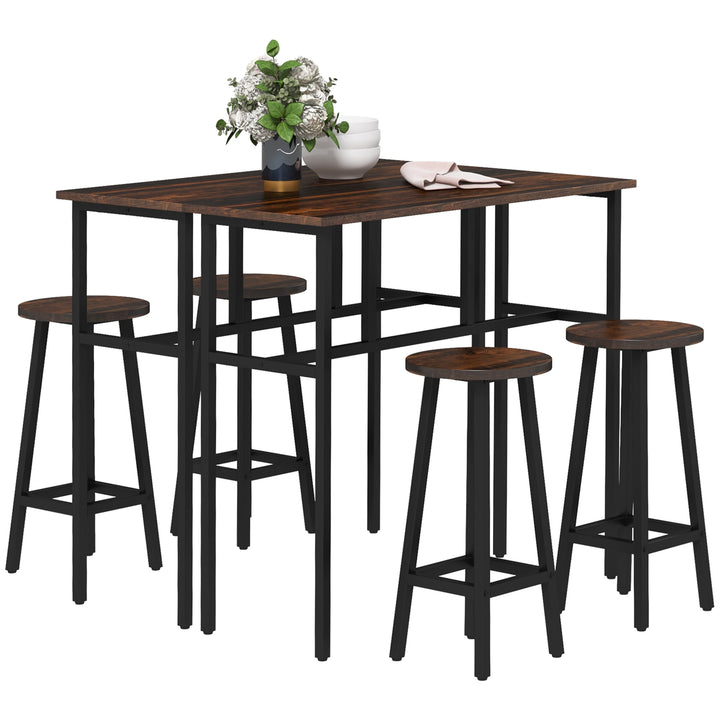 HOMCOM Bar Table Set of 6, Bar Table and Stools for 4, 2 Breakfast Tables and 4 Stools for Living Room, Dining Room, Grey
