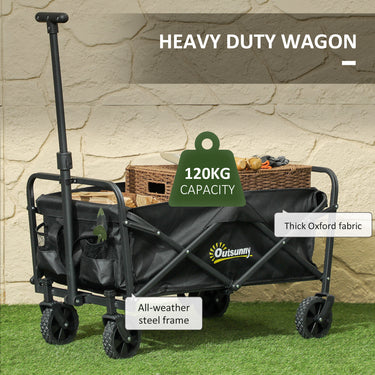 Outsunny Collapsible Folding Garden Cart, Heavy Duty Lawn Wagon with Universal Wheels and Adjustable Handle, Black