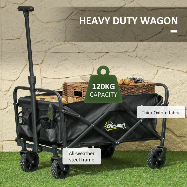 Outsunny Collapsible Folding Garden Cart, Heavy Duty Lawn Wagon with Universal Wheels and Adjustable Handle, Black