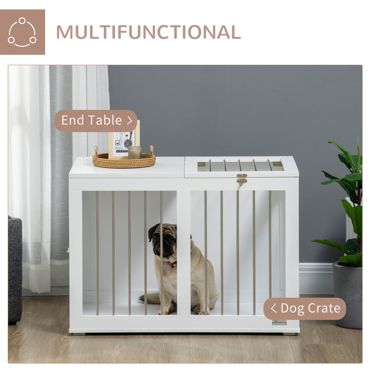 PawHut 31.5" Dog Crate Furniture with Double Doors, for Medium Dogs, White