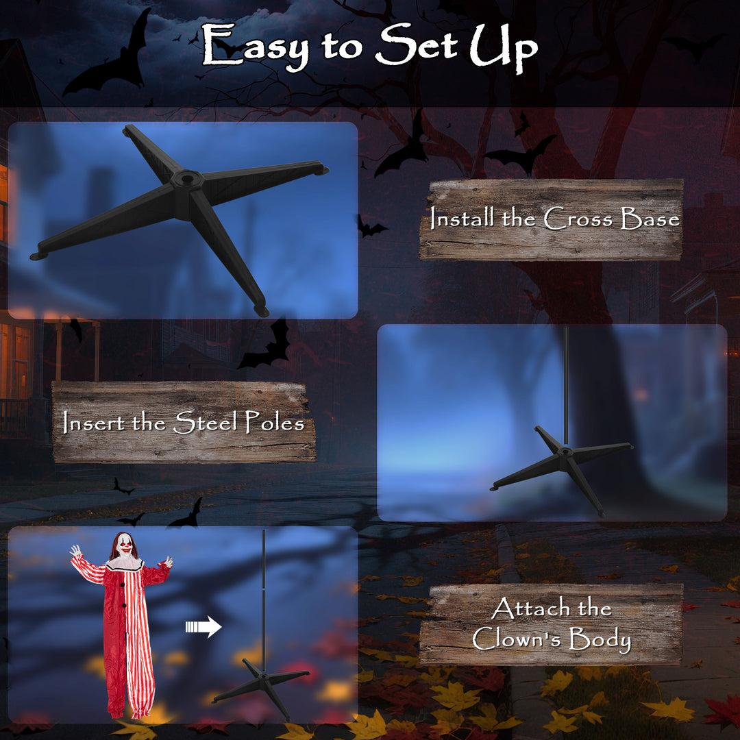 Outsunny Life Size Halloween Animated Clown with Red Light Up Eyes, Sound Activated Scary Halloween Decorations, Battery Operated