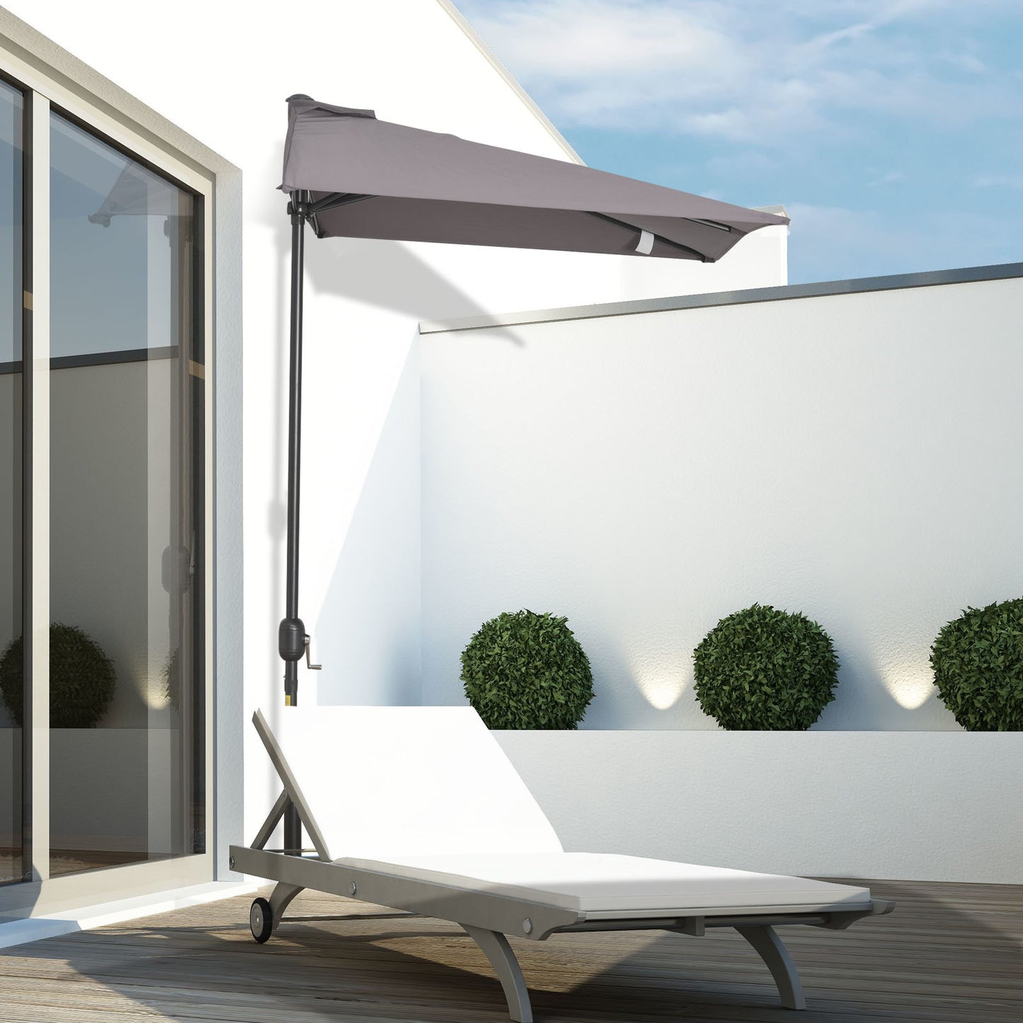 Outsunny 8ft Half Round Umbrella Outdoor Balcony Parasol Patio Garden Outdoor Window Sun Shade w/ 5 Ribs