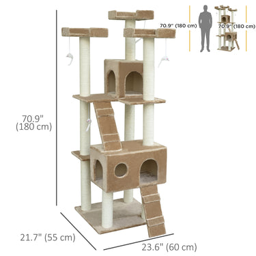 PawHut 71-Inch Cat Tree Furniture Pet Tower House with Scratch Post and Condo, Beige