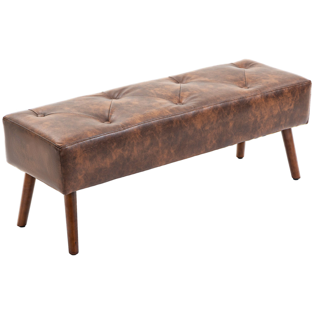 HOMCOM Bedroom Bench, End of Bed Bench with Button Tufted, PU Leather Upholstered Entryway Bench with Wood Legs, Brown