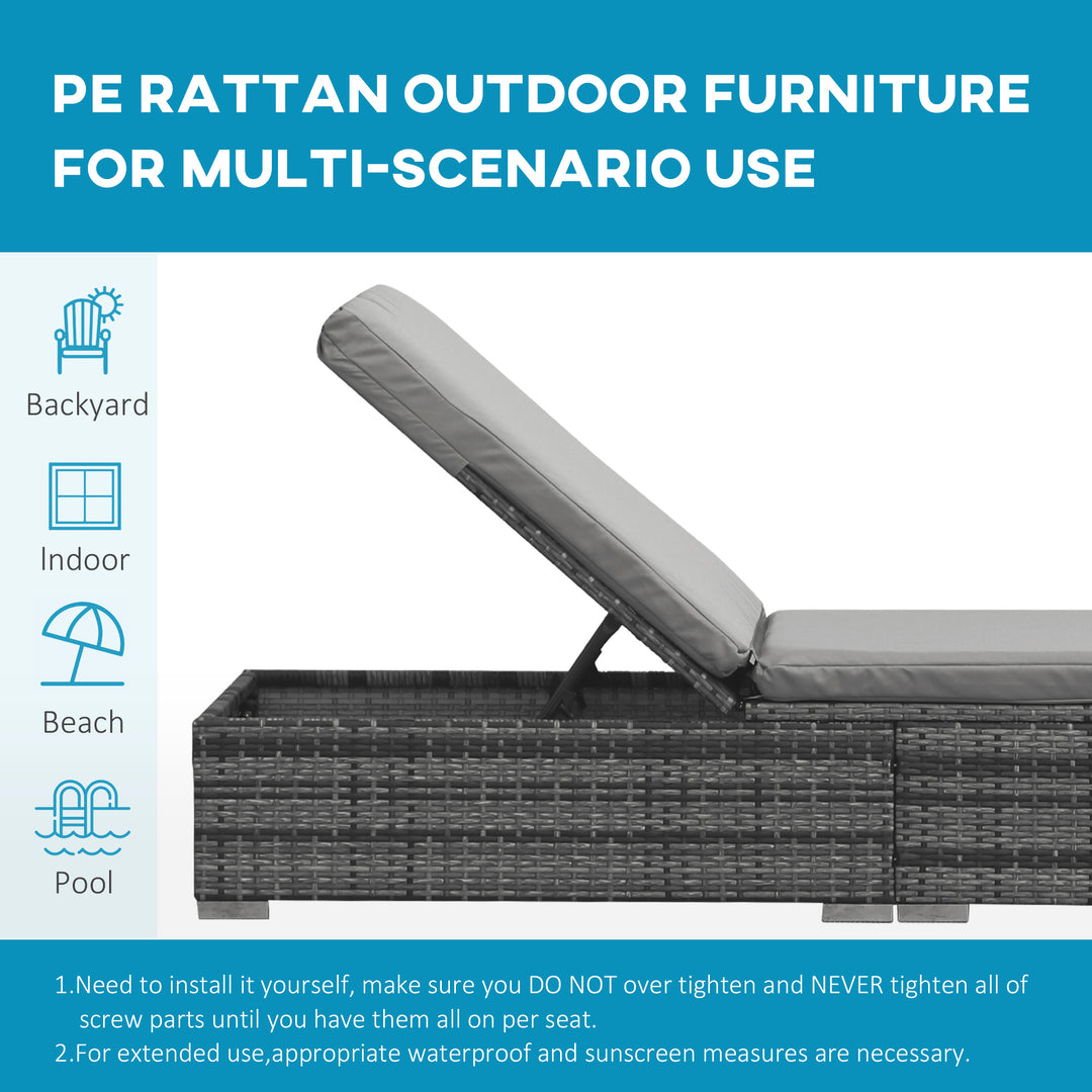 Outsunny Wicker Outdoor Lounge Chair, Patio Lounge Chair with 5-Level Adjustable Backrest & Cushion for Poolside, Mixed Grey