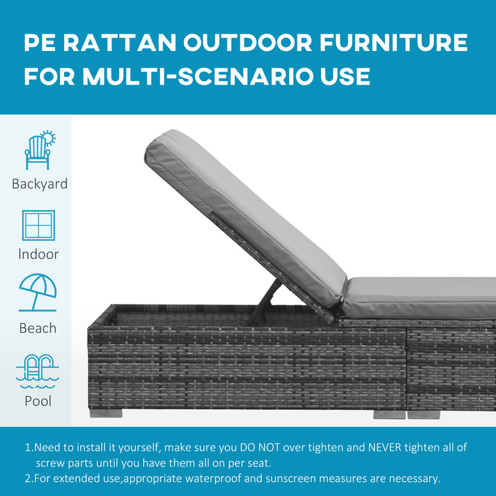 Outsunny Wicker Outdoor Lounge Chair, Patio Lounge Chair with 5-Level Adjustable Backrest & Cushion for Poolside, Mixed Grey