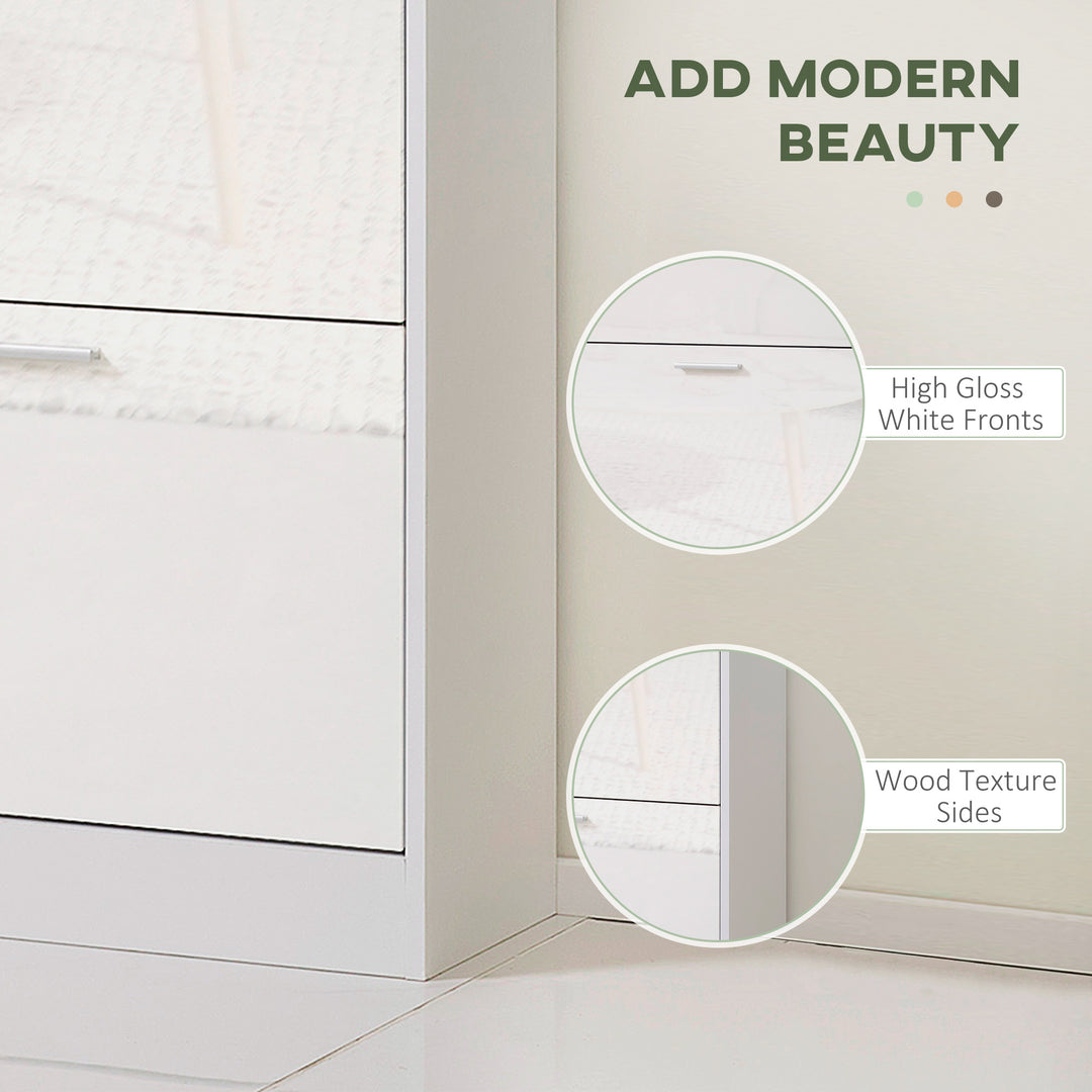 HOMCOM Slim Shoe Storage with 3 Flip Drawers and Adjustable Shelves Shoe Cabinet Organizer for 15 Pair, High Gloss White