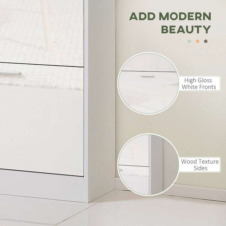 HOMCOM Slim Shoe Storage with 3 Flip Drawers and Adjustable Shelves Shoe Cabinet Organizer for 15 Pair, High Gloss White