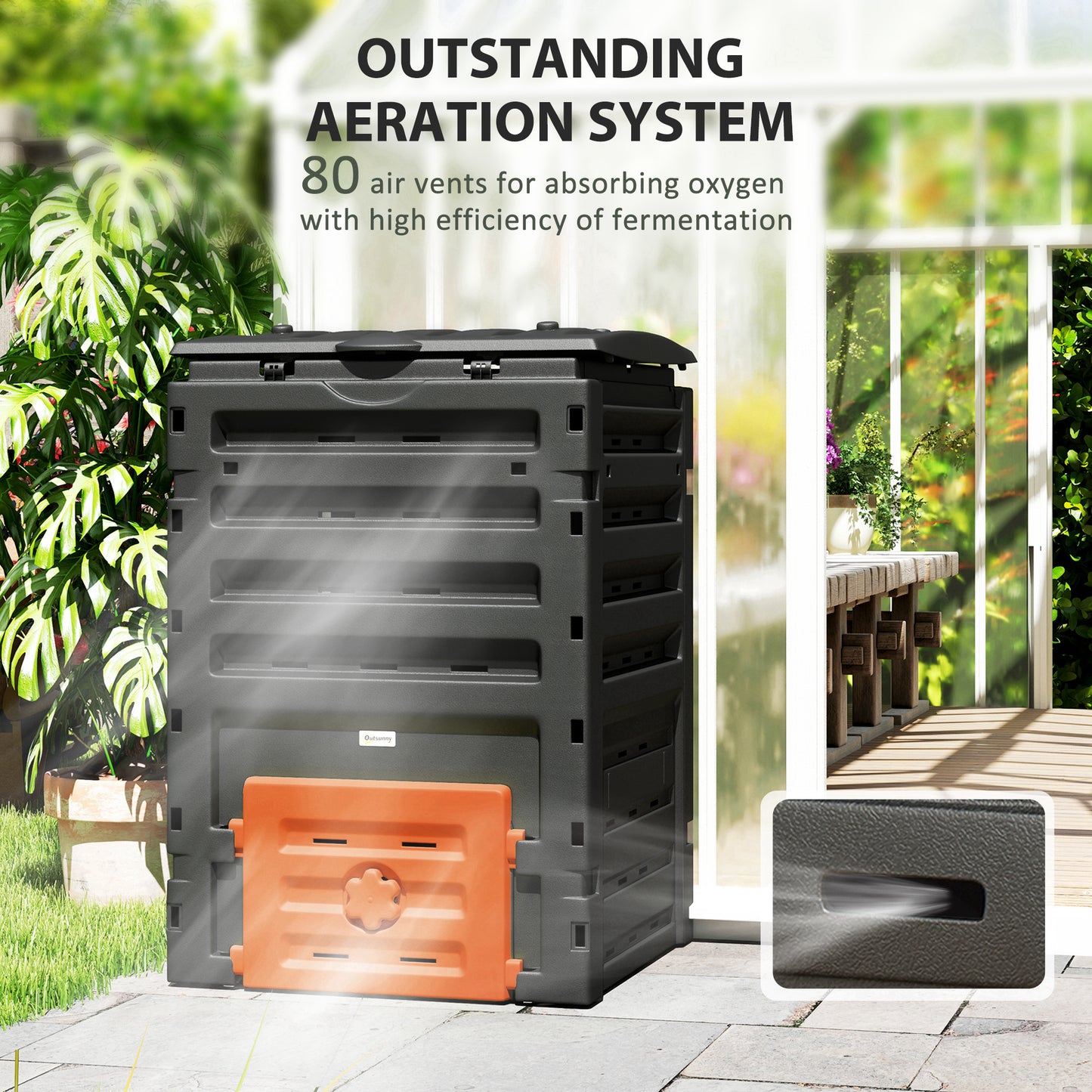 Outsunny Compost Bin, Garden Composter with 80 Vents and 2 Sliding Doors, 120 Gallon (450L), Black