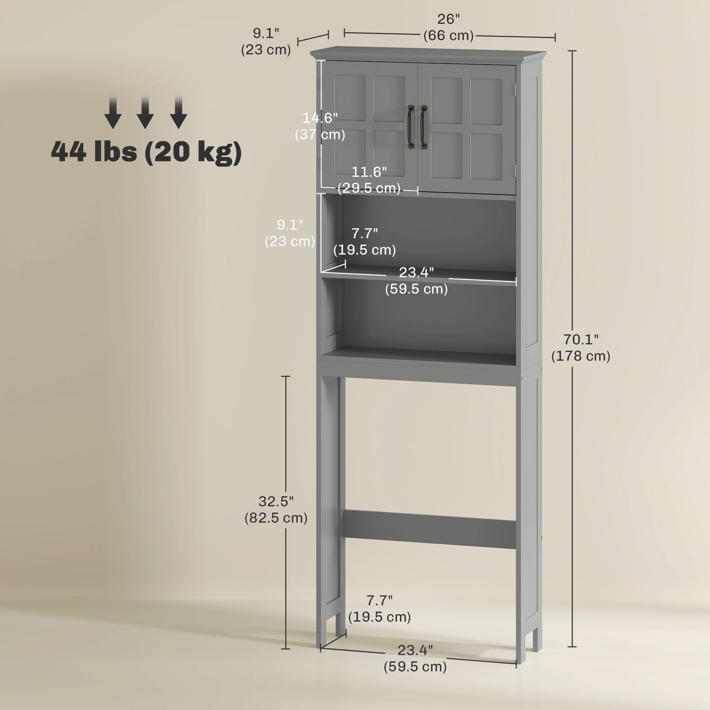 kleankin Modern Over The Toilet Storage, Bathroom Cabinets Over Toilet with Open Shelves and Double Door Cabinet, White