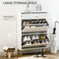HOMCOM Modern Shoe Cabinet Storage 12 Pair Shoe Organizer with 2 Flip Doors Drawer and Adjustable Shelf White