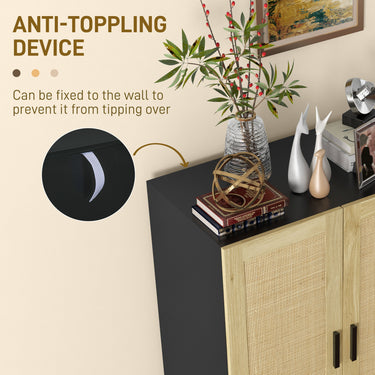 HOMCOM Boho Sideboard, Buffet Cabinet with Storage, Accent Cabinet with 2 Rattan Doors and Adjustable Shelves, Black