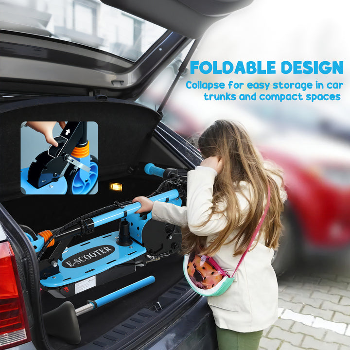 Soozier Foldable Electric Scooter for Kids Ages 6-14, with Seat and 2 Adjustable Heights, Max 6km Range & 12km/h, Orange