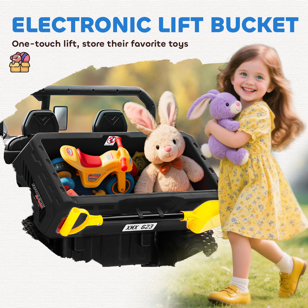 Aosom 12V Ride on Car with Electric Bucket, Two-Seater, Shovel, Remote Control, Spring Suspension, Horn, Music, Red