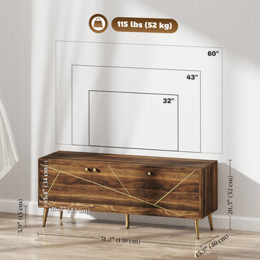 HOMCOM Modern TV Stand for up to 60" TV, TV Cabinet with Adjustable Shelves, Cable Management for Living Room, Rustic Brown