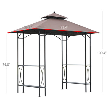 Outsunny 8' x 5' Grill Gazebo Double Tiered Tent Pavilion Grill Canopy Garden Sun Shade with 2-Tires Shelf