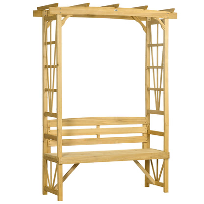 Outsunny Patio Wooden Bench, Outdoor Bench for Vines/Climbing Plants, Light Brown