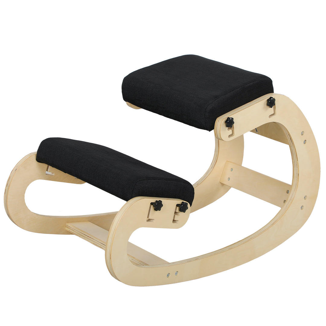 HOMCOM Ergonomic Kneeling Chair, Adjustable Rocking Wood Kneeling Stool, Desk Chair, Improve Posture, Cream White