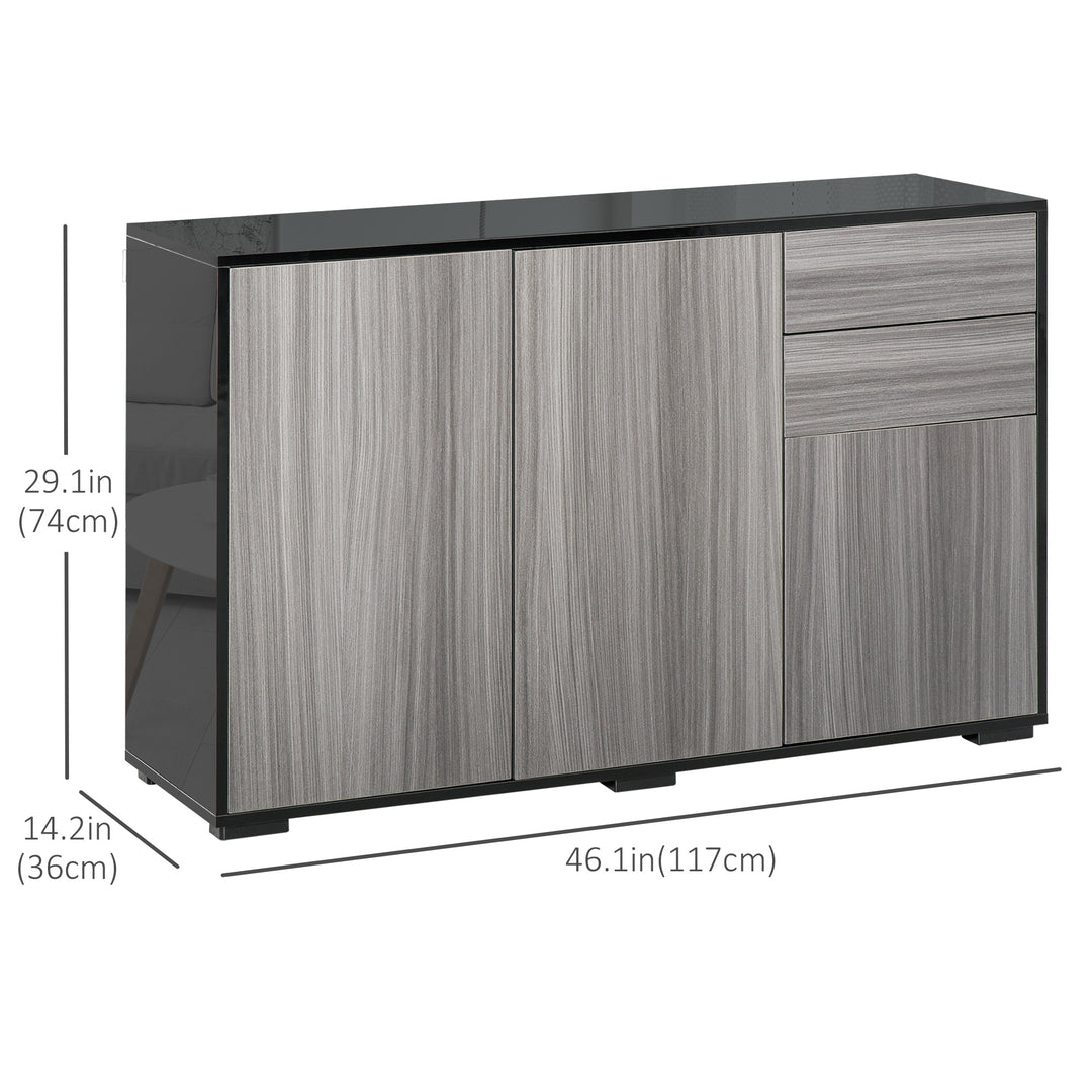 HOMCOM Kitchen Sideboard Storage Cabinet, Modern Coffee Bar with Push-Open Design and 2 Drawers for Living Room, Black