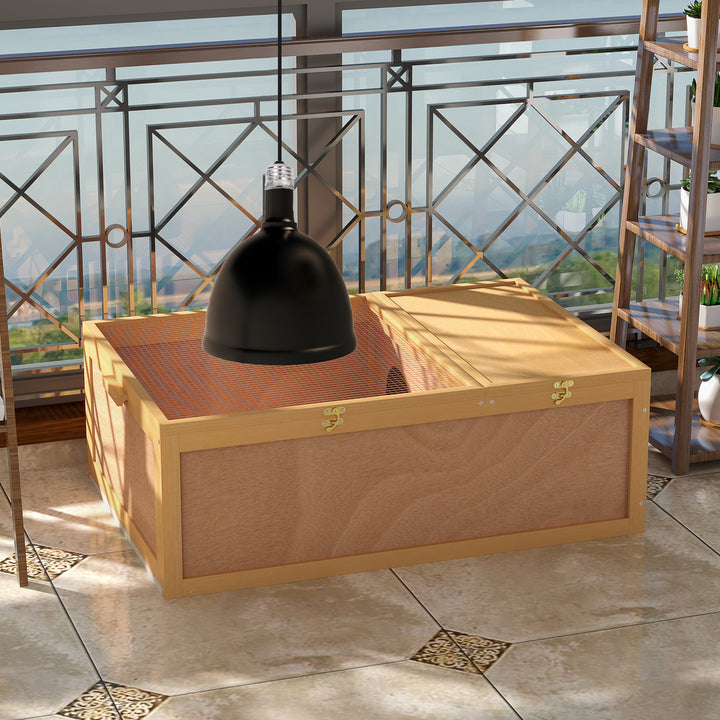 PawHut Wooden Tortoise Enclosure with Two Room Design, for Indoor Use, 37" x 25" x 13", Nature Wood