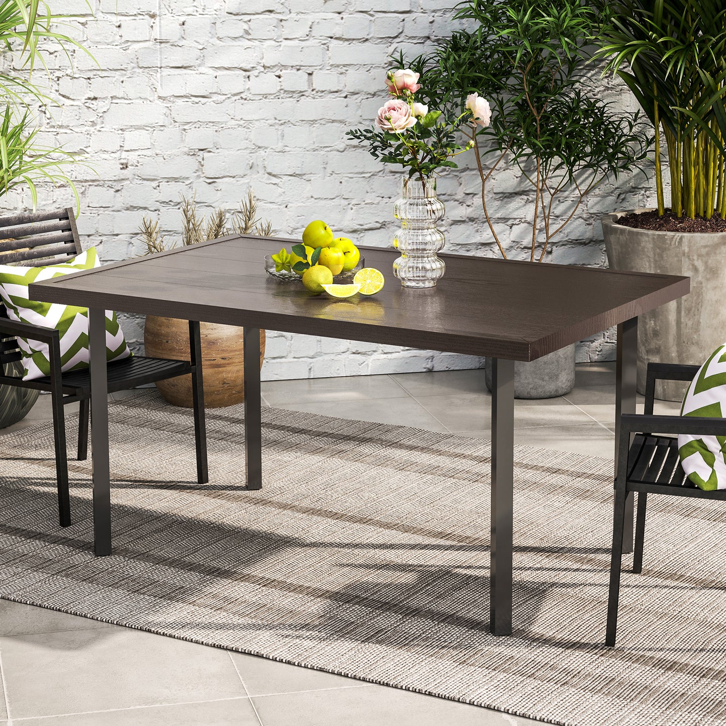 Outsunny Outdoor Patio Dining Table with 2.1" Umbrella Hole, Steel Outdoor Patio Table for 6, Dark Brown