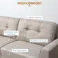 HOMCOM 3-Seater Sofa, Mid-Century Linen Couch with Upholstered Seat, Button-Tufted Back Cushion and Rubber Wood Legs for Living Room, Bedroom, Gray