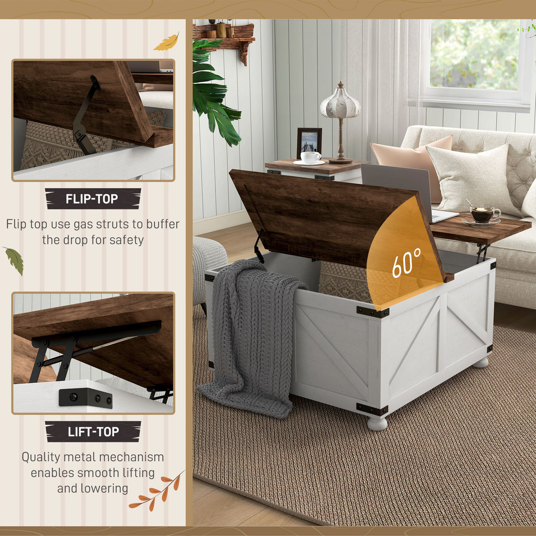HOMCOM Coffee Table with Lift Top, 32" Farmhouse Center Table with Hidden Compartment for Living Room, Antique White